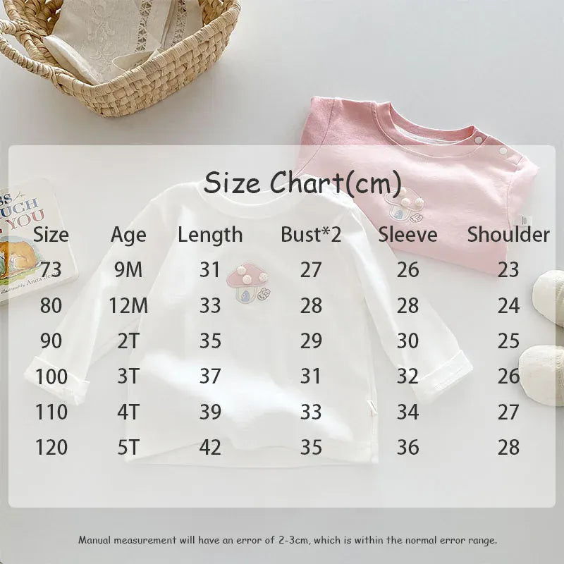 長袖Tシャツ ベビーキッズトップス 長袖Tシャツ きのこマッシュルーム刺繍 2カラー【mh0006467】