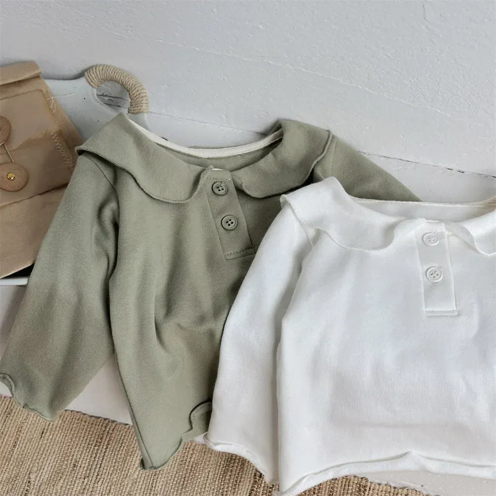 長袖Tシャツ ベビートップス 丸襟長袖Tシャツブラウス 2カラー【mh0006701】