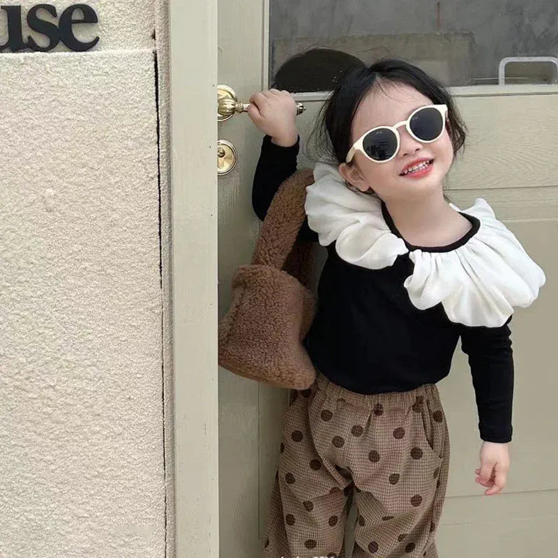 長袖Tシャツ キッズトップス バブルボリューム襟長袖Tシャツカットソー 2カラー【mh0006938】