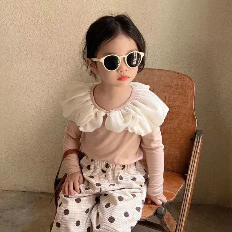 長袖Tシャツ キッズトップス バブルボリューム襟長袖Tシャツカットソー 2カラー【mh0006938】