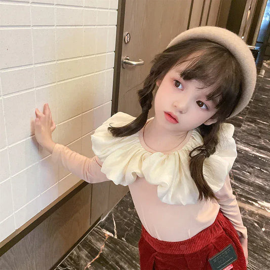 長袖Tシャツ キッズトップス バブルボリューム襟長袖Tシャツカットソー 2カラー【mh0006938】