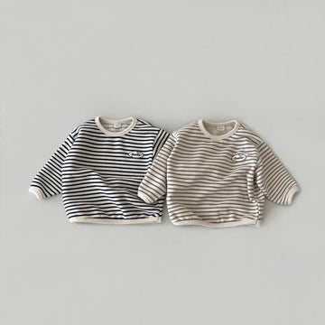 長袖Tシャツ ベビートップス ボーダー柄ワンポイント長袖Tシャツ 2カラー【mh0007096】