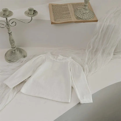 長袖Tシャツ ベビートップス レースフリル長袖パフスリーブTシャツ 2カラー【mh0007204】