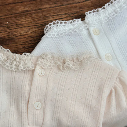 長袖Tシャツ ベビートップス レースフリル長袖パフスリーブTシャツ 2カラー【mh0007204】