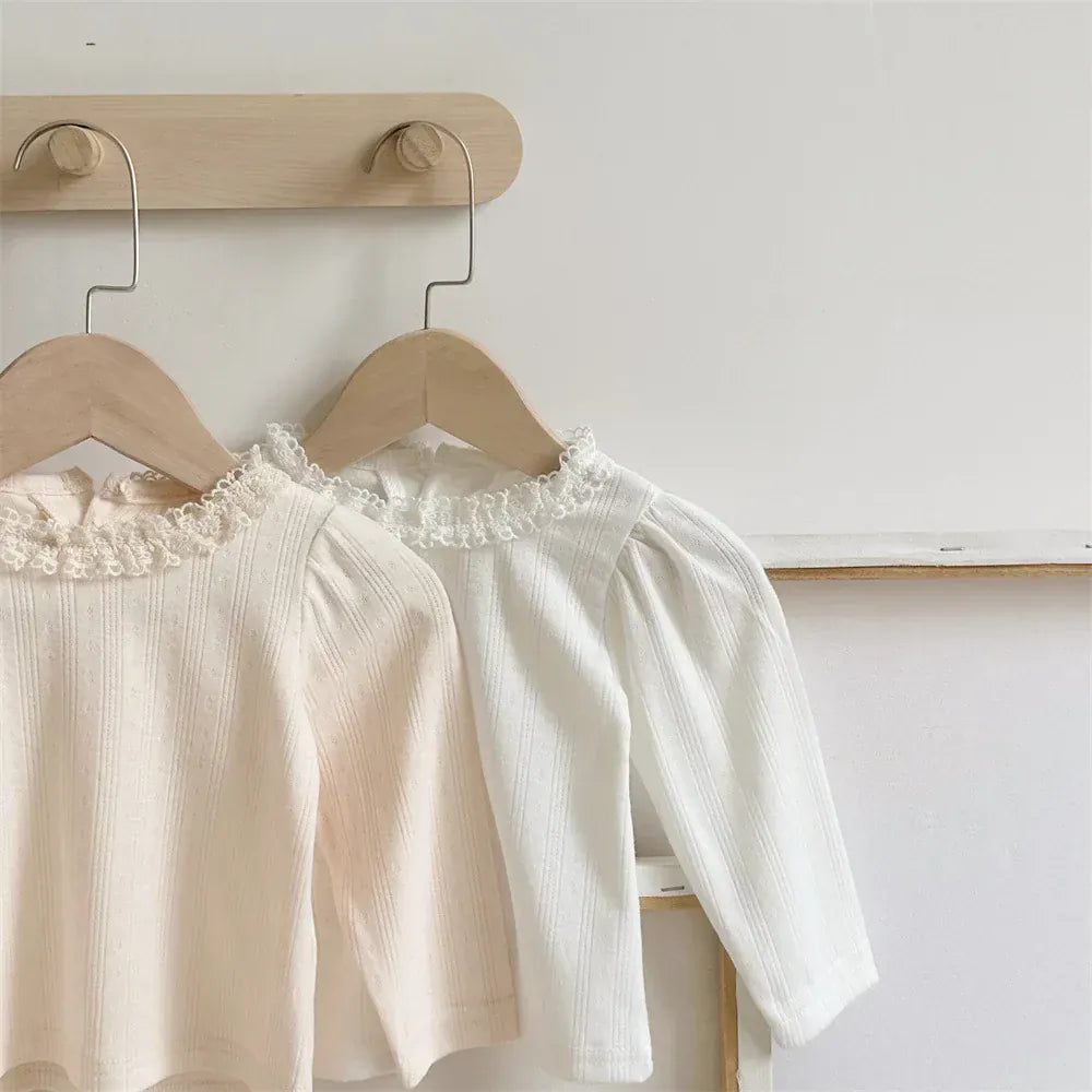 長袖Tシャツ ベビートップス レースフリル長袖パフスリーブTシャツ 2カラー【mh0007204】