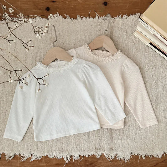 長袖Tシャツ ベビートップス レースフリル長袖パフスリーブTシャツ 2カラー【mh0007204】