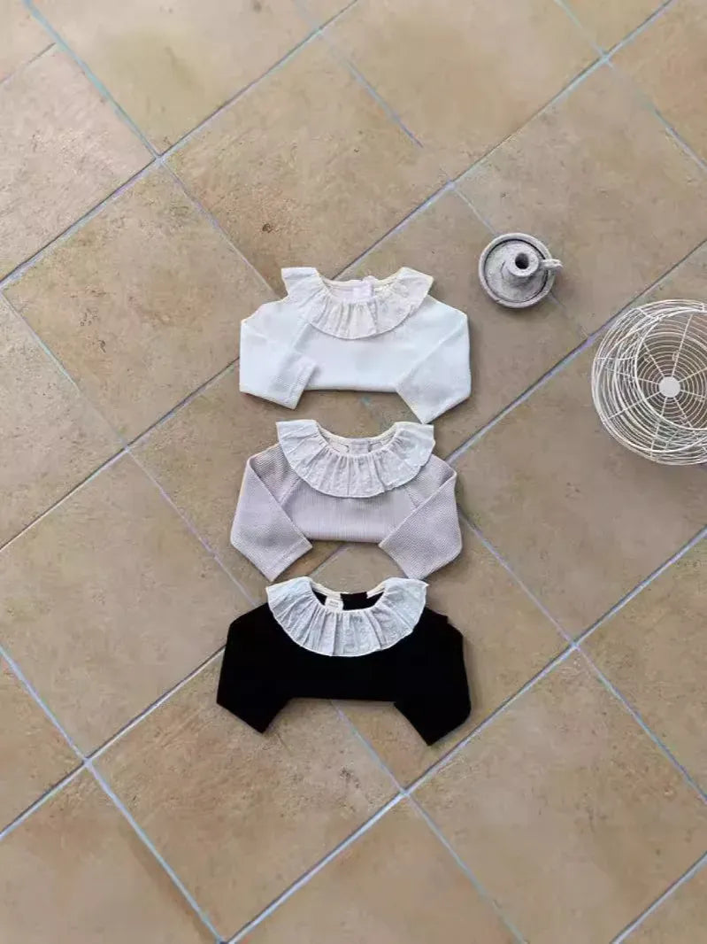 長袖Tシャツ ベビートップス レースラッフル襟長袖Tシャツ 2カラー【mh0007210】