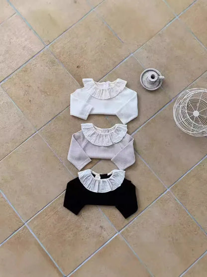 長袖Tシャツ ベビートップス レースラッフル襟長袖Tシャツ 2カラー【mh0007210】