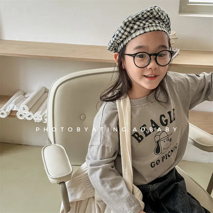 長袖Tシャツ キッズトップス 長袖Tシャツ 犬ドッグプリント 3カラー