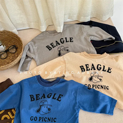 長袖Tシャツ キッズトップス 長袖Tシャツ 犬ドッグプリント 3カラー