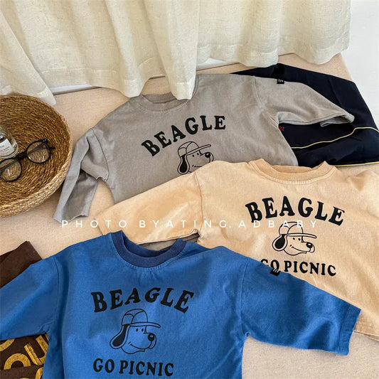 長袖Tシャツ キッズトップス 長袖Tシャツ 犬ドッグプリント 3カラー