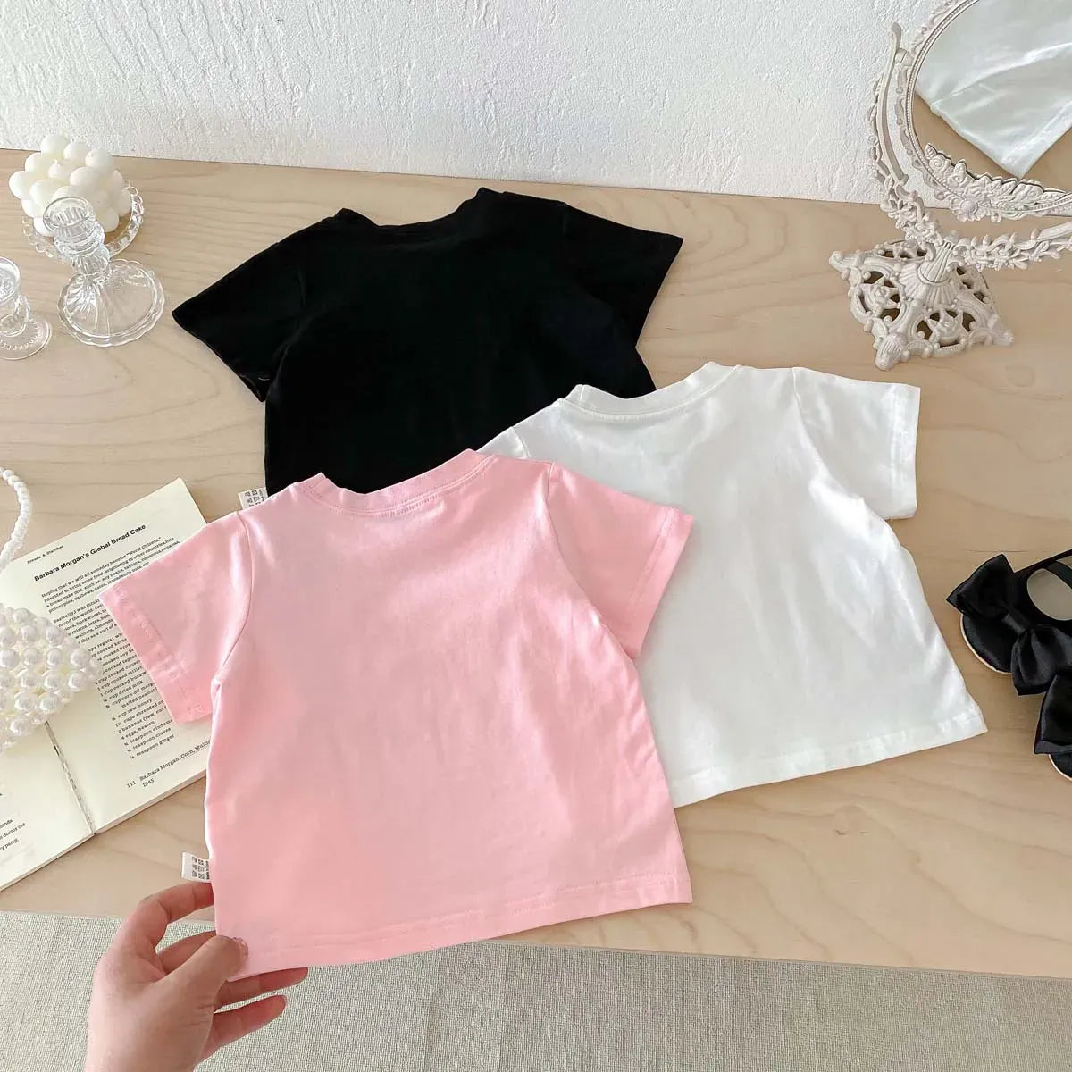 半袖Tシャツ キッズトップス 半袖Tシャツ ダブルリボンプリント 3カラー