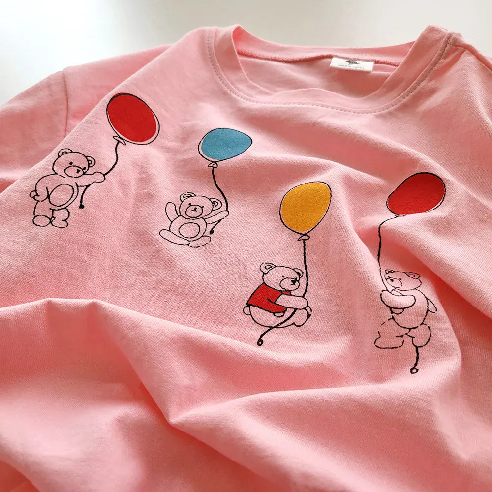 半袖Tシャツ キッズトップス 半袖プリントTシャツ ベアくま風船バルーン 3カラー