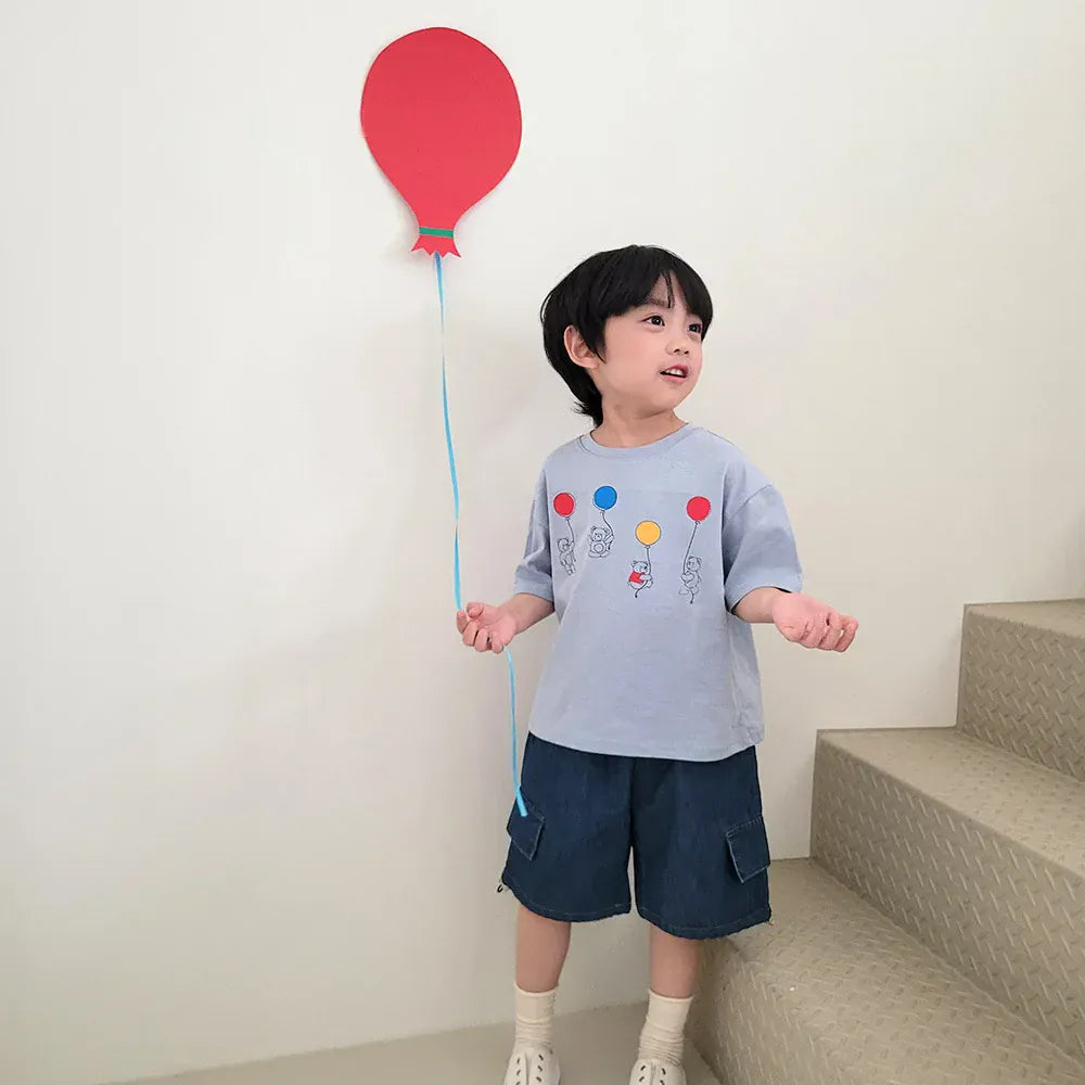半袖Tシャツ キッズトップス 半袖プリントTシャツ ベアくま風船バルーン 3カラー