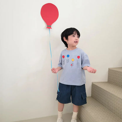 半袖Tシャツ キッズトップス 半袖プリントTシャツ ベアくま風船バルーン 3カラー