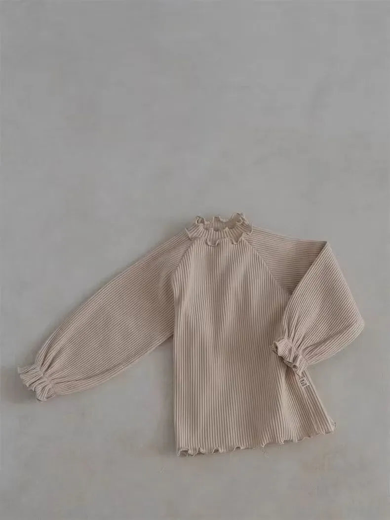 長袖Tシャツ ベビートップス 長袖フリルハイネックTシャツ 3カラー