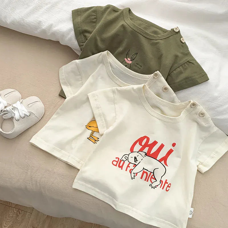 半袖Tシャツ ベビートップス 半袖Tシャツ 肩あき アニマルプリント 3カラー