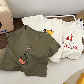 半袖Tシャツ ベビートップス 半袖Tシャツ 肩あき アニマルプリント 3カラー