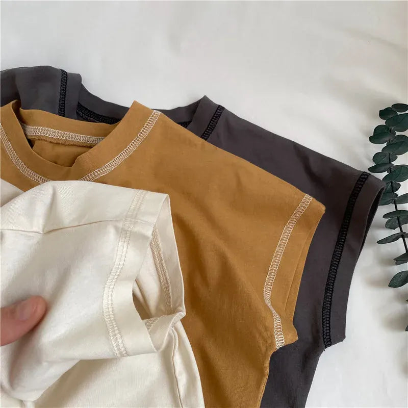 半袖Tシャツ キッズトップス ルーズ 半袖Tシャツ ステッチアクセント 3カラー