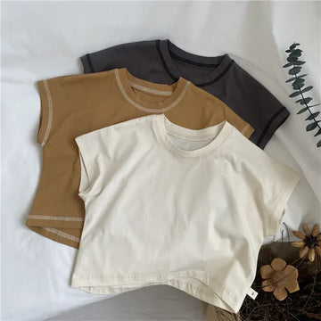 半袖Tシャツ キッズトップス ルーズ 半袖Tシャツ ステッチアクセント 3カラー