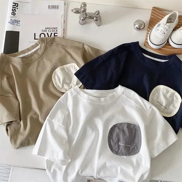 半袖Tシャツ ☺︎ キッズトップス 半袖Tシャツ パッチアップリケ 3カラー