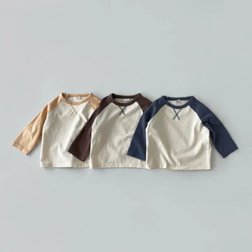 長袖Tシャツ ベビートップス 長袖Tシャツ ラグランパッチワーク 3カラー