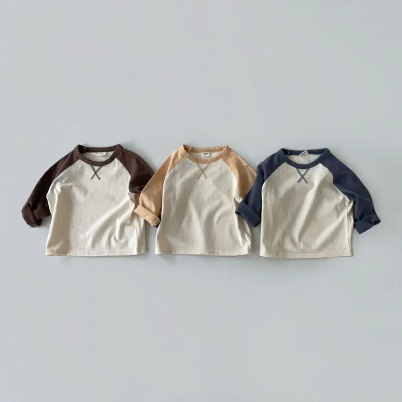 長袖Tシャツ ベビートップス 長袖Tシャツ ラグランパッチワーク 3カラー