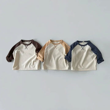 長袖Tシャツ ベビートップス 長袖Tシャツ ラグランパッチワーク 3カラー