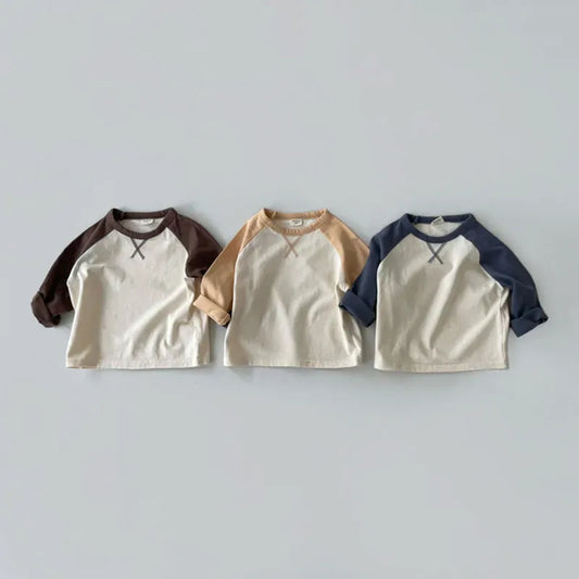 長袖Tシャツ ベビートップス 長袖Tシャツ ラグランパッチワーク 3カラー