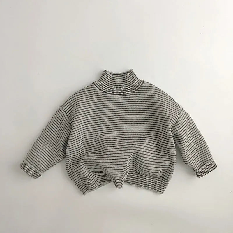 長袖Tシャツ キッズトップス ニットフリース ハイネックTシャツ 長袖カットソー 無地 ボーダー 3カラー ユニセックス 男の子 女の子 子供服