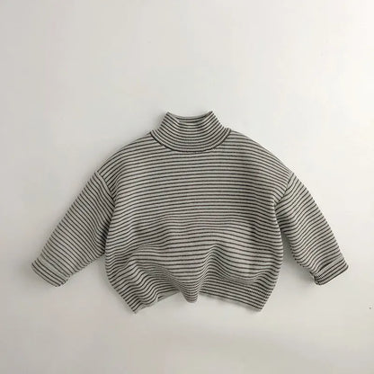 キッズ用ハイネック長袖トップス（グレーボーダー）