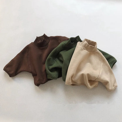 長袖Tシャツ キッズスウェットシャツ 裏ボアフリース ハイネックトップス スタンドカラーTシャツ 無地 3カラー ユニセックス 男の子 女の子 子供服