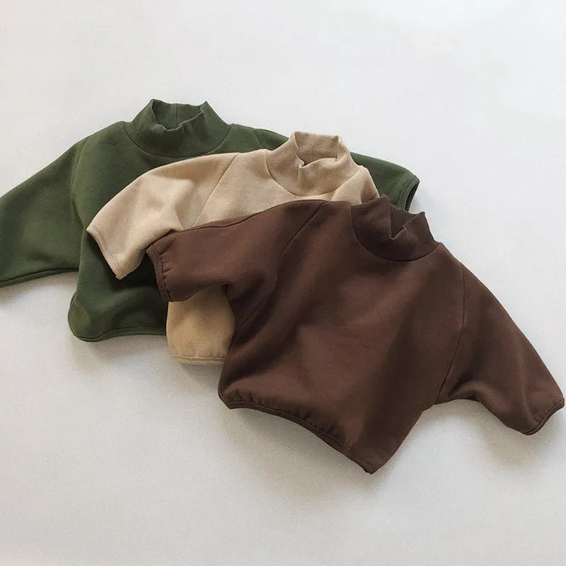 長袖Tシャツ キッズスウェットシャツ 裏ボアフリース ハイネックトップス スタンドカラーTシャツ 無地 3カラー ユニセックス 男の子 女の子 子供服