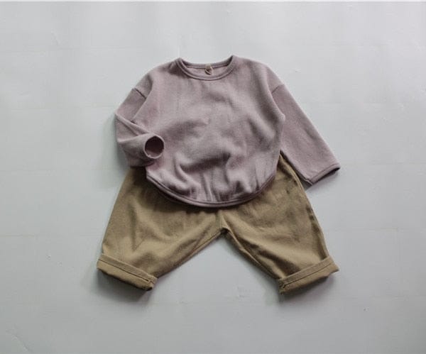長袖Tシャツ キッズ服 長袖 Tシャツ シンプル ベーシック ルーズ 無地 アーミーグリーン ベージュ ラベンダー 3色 男の子 女の子