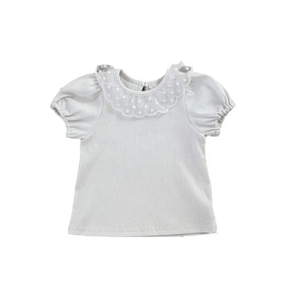 半袖Tシャツ ベビートップス 半袖パフスリーブTシャツ レース襟 3カラー【mh0004997】