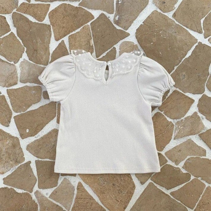 半袖Tシャツ ベビートップス 半袖パフスリーブTシャツ レース襟 3カラー【mh0004997】