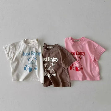半袖Tシャツ ベビートップス 半袖Tシャツ ベアくまプリント 3カラー【mh0005404】