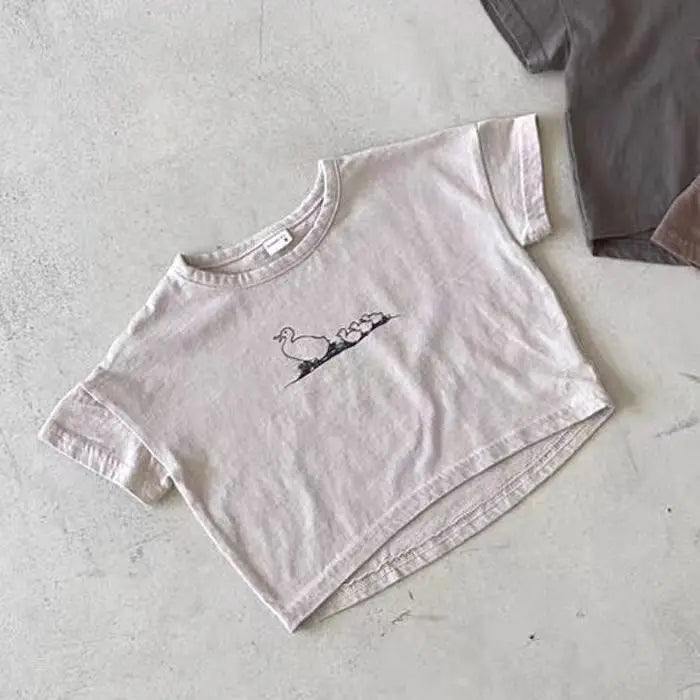 半袖Tシャツ ベビートップス 半袖プリントTシャツ あひる カルガモ 3カラー【mh0005468】