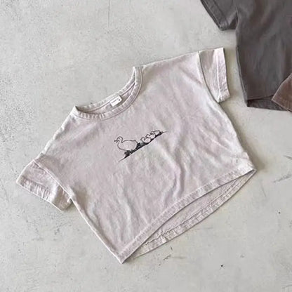 半袖Tシャツ ベビートップス 半袖プリントTシャツ あひる カルガモ 3カラー【mh0005468】