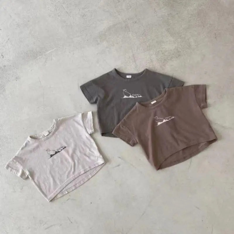 半袖Tシャツ ベビートップス 半袖プリントTシャツ あひる カルガモ 3カラー【mh0005468】