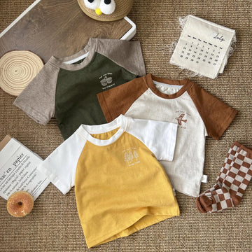 ベビーキッズ用半袖ラグランTシャツ パッチワーク（3色）