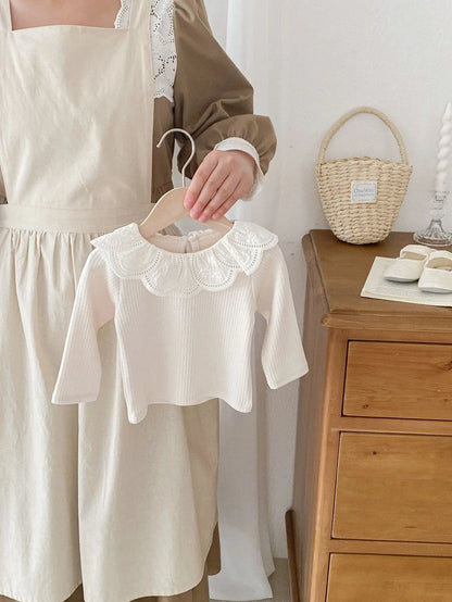 長袖Tシャツ ベビートップス 長袖Tシャツ フラワーレース襟 3カラー【mh0006370】