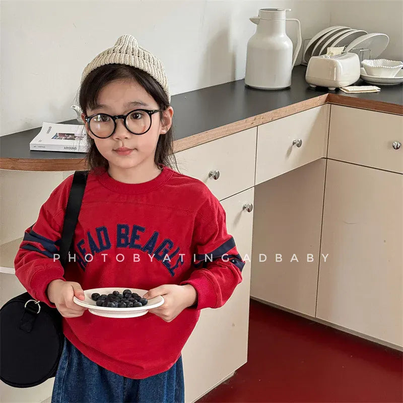 長袖Tシャツ キッズトップス 長袖Tシャツ レターロゴ刺繍 4カラー