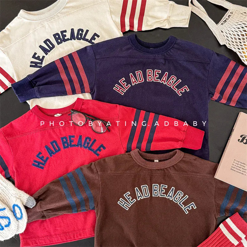 長袖Tシャツ キッズトップス 長袖Tシャツ レターロゴ刺繍 4カラー