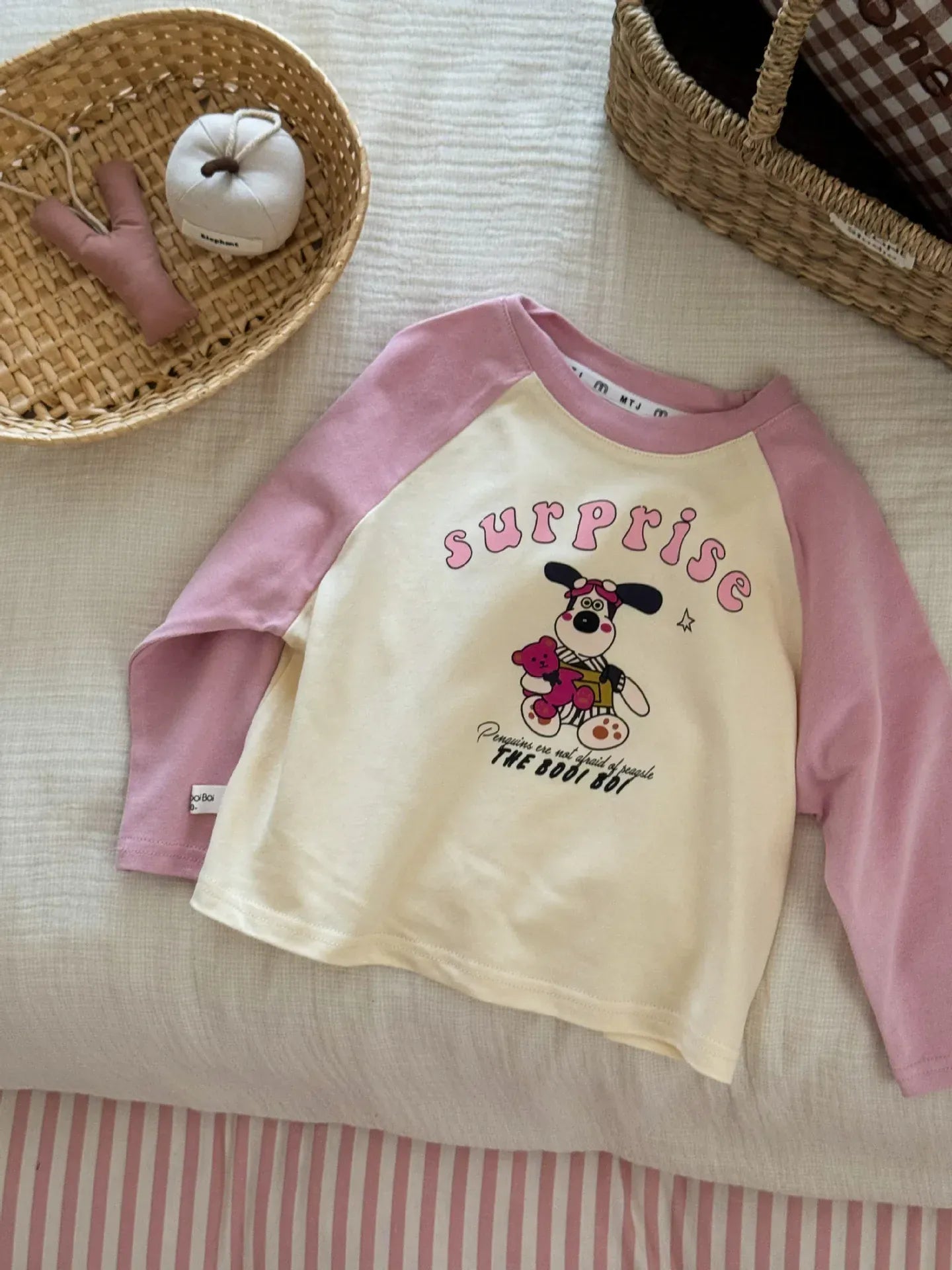 長袖Tシャツ キッズトップス 長袖プリントTシャツ ラグランパッチワーク 4カラー