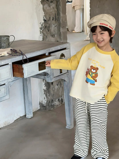 長袖Tシャツ キッズトップス 長袖プリントTシャツ ラグランパッチワーク 4カラー