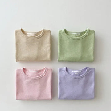 長袖Tシャツ ベビートップス 長袖Tシャツ シンプルベーシック パステルカラー 4カラー