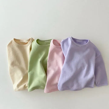 長袖Tシャツ ベビートップス 長袖Tシャツ シンプルベーシック パステルカラー 4カラー
