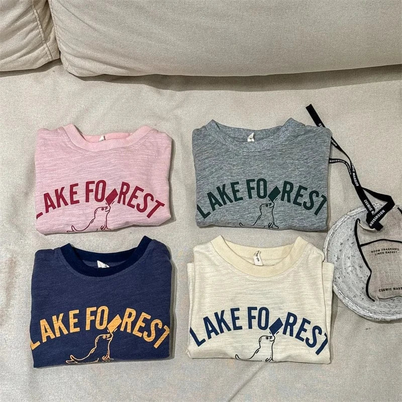 半袖Tシャツ キッズトップス 半袖Tシャツ アシカプリントロゴ 杢4カラー