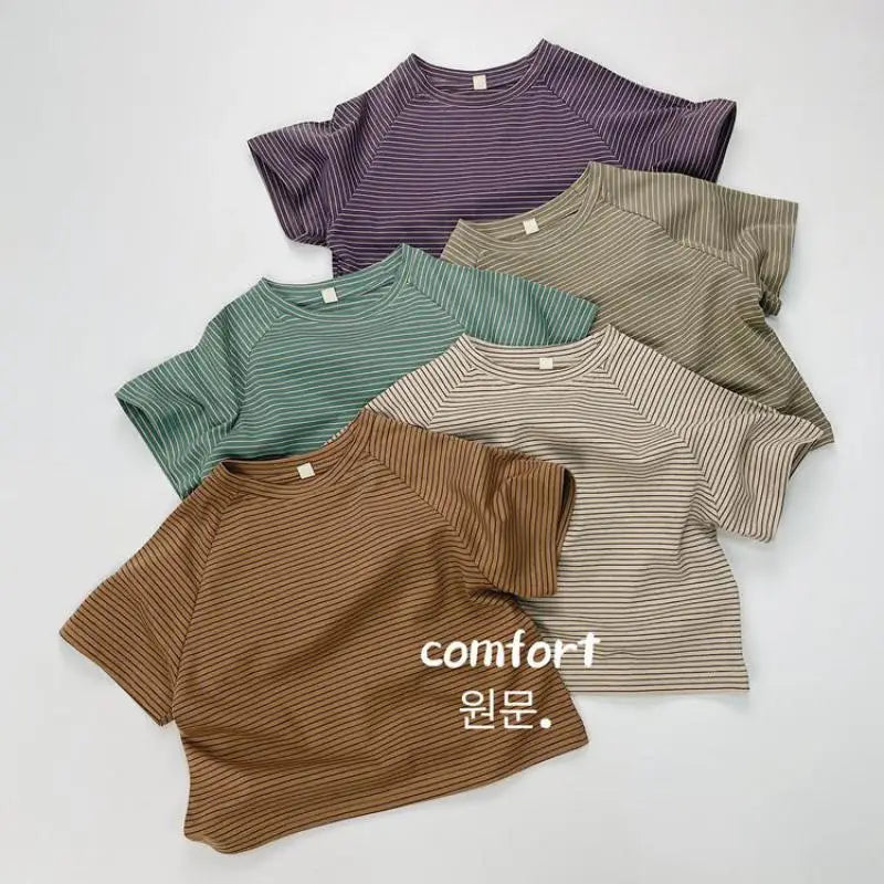 半袖Tシャツ キッズトップス 半袖Tシャツ ラグラン袖 ボーダー 5カラー